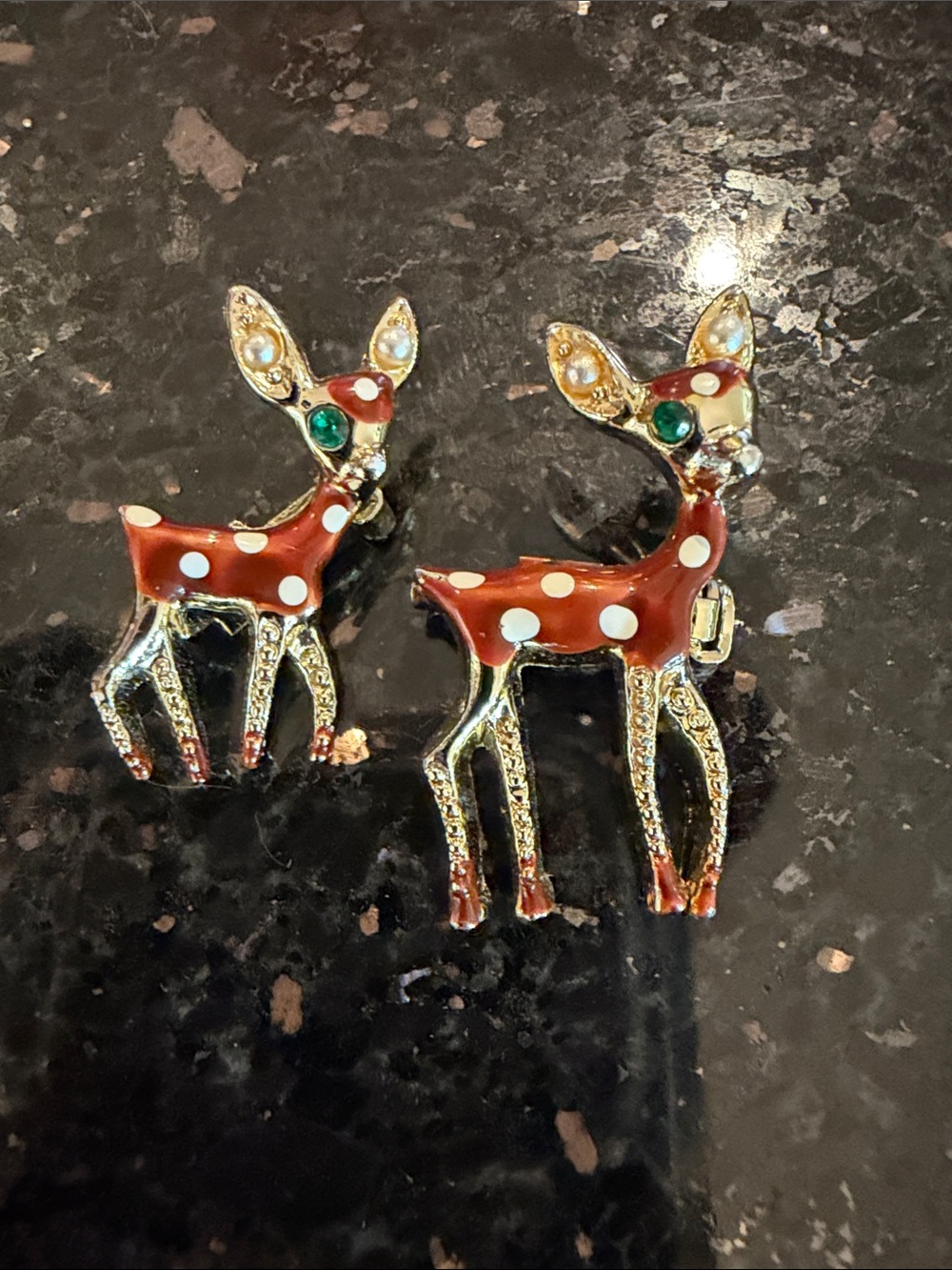 VTG Enamel Deer Fawn Scatter Brooch Pins Set of 2 Gold Tone Holiday Retro Mint